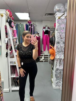 Floral Lace SS Top Black
