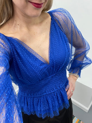 V Neck Mesh Top Royal