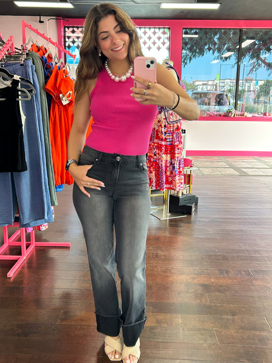 30"-34.5" Mid-Rise Straight Leg Cuffed Jeans