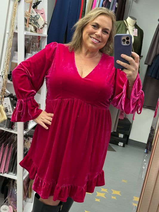 Curvy Velvet Dress Fuchsia