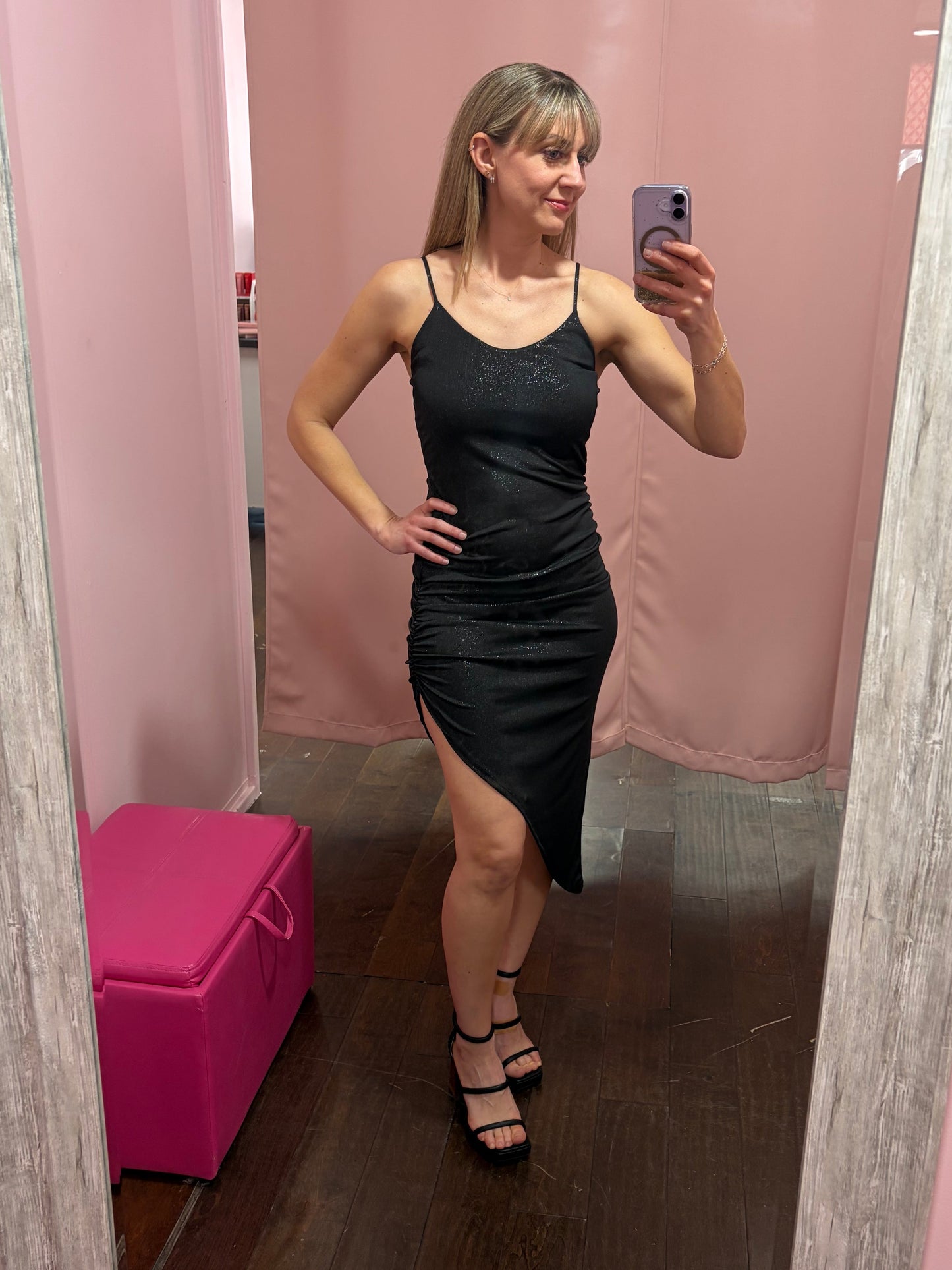 Glitter Asymmetric Dress Black