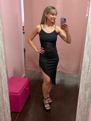 Glitter Asymmetric Dress Black