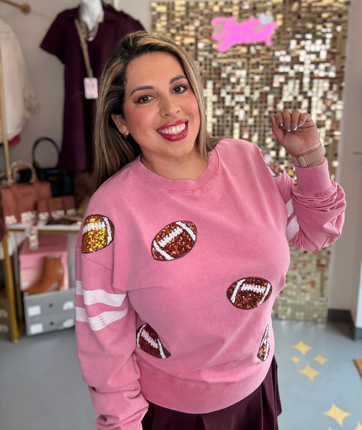 Sequin Footballs Pink Sweatshirt