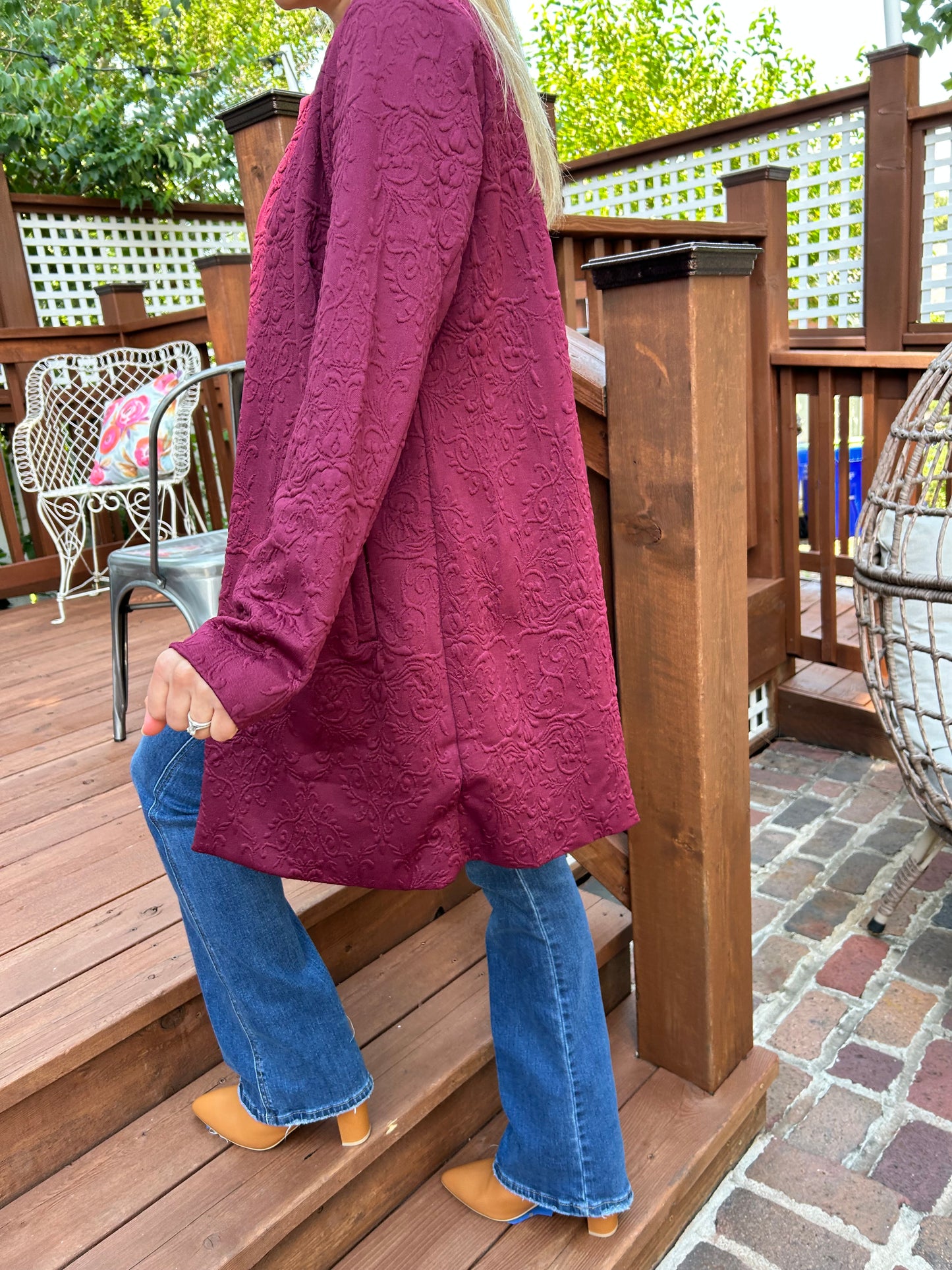 Textured Coat w Pockets Wine