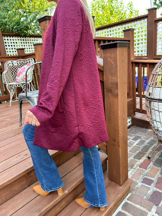 Textured Coat w Pockets Wine