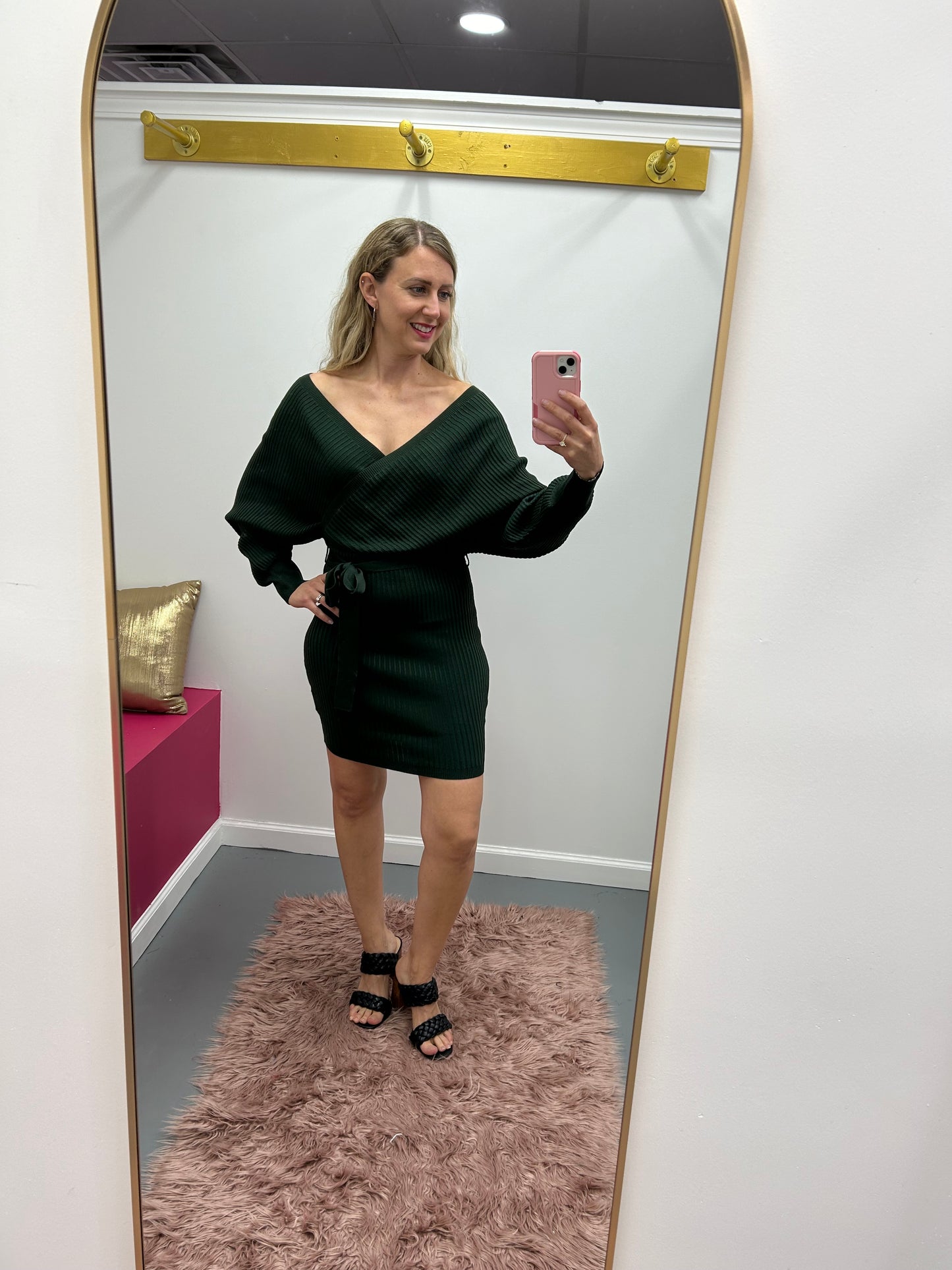 Knit Wrap Dress Green Knit Wrap Dress Green