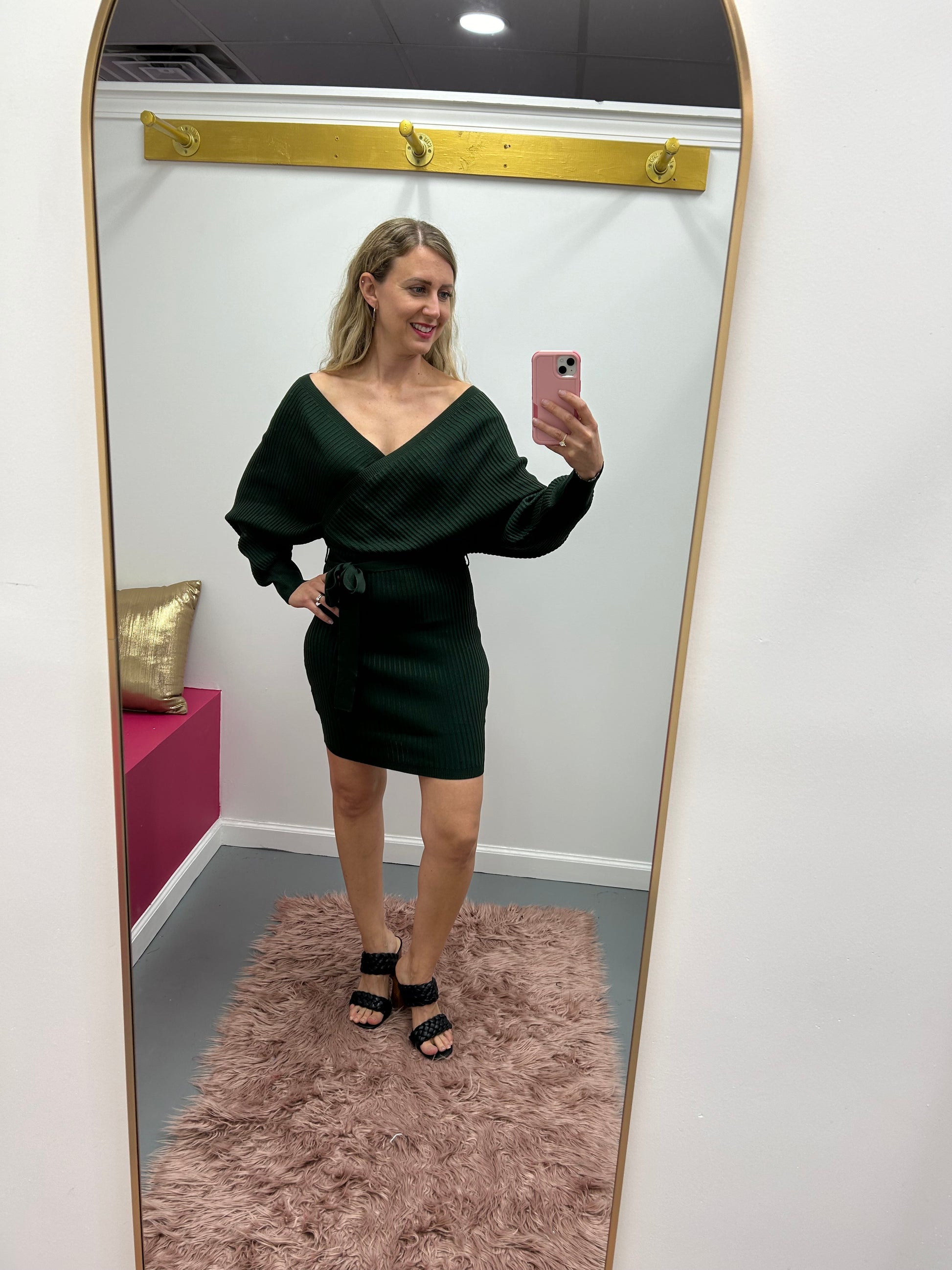 Knit Wrap Dress Green M Knit Wrap Dress Green M