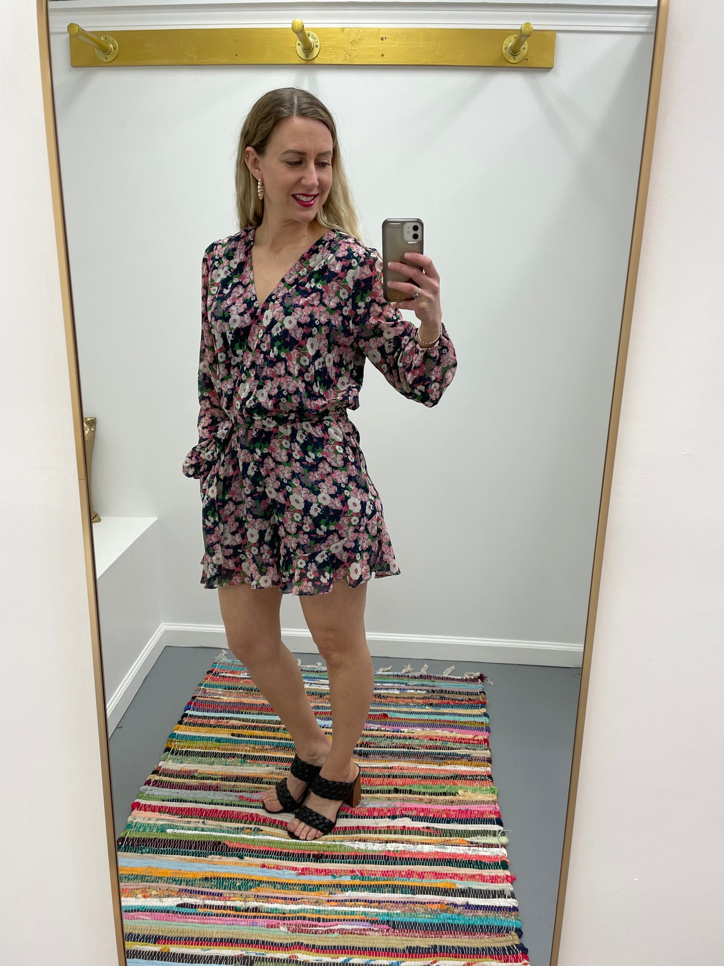 V Neck Floral Romper Pockets