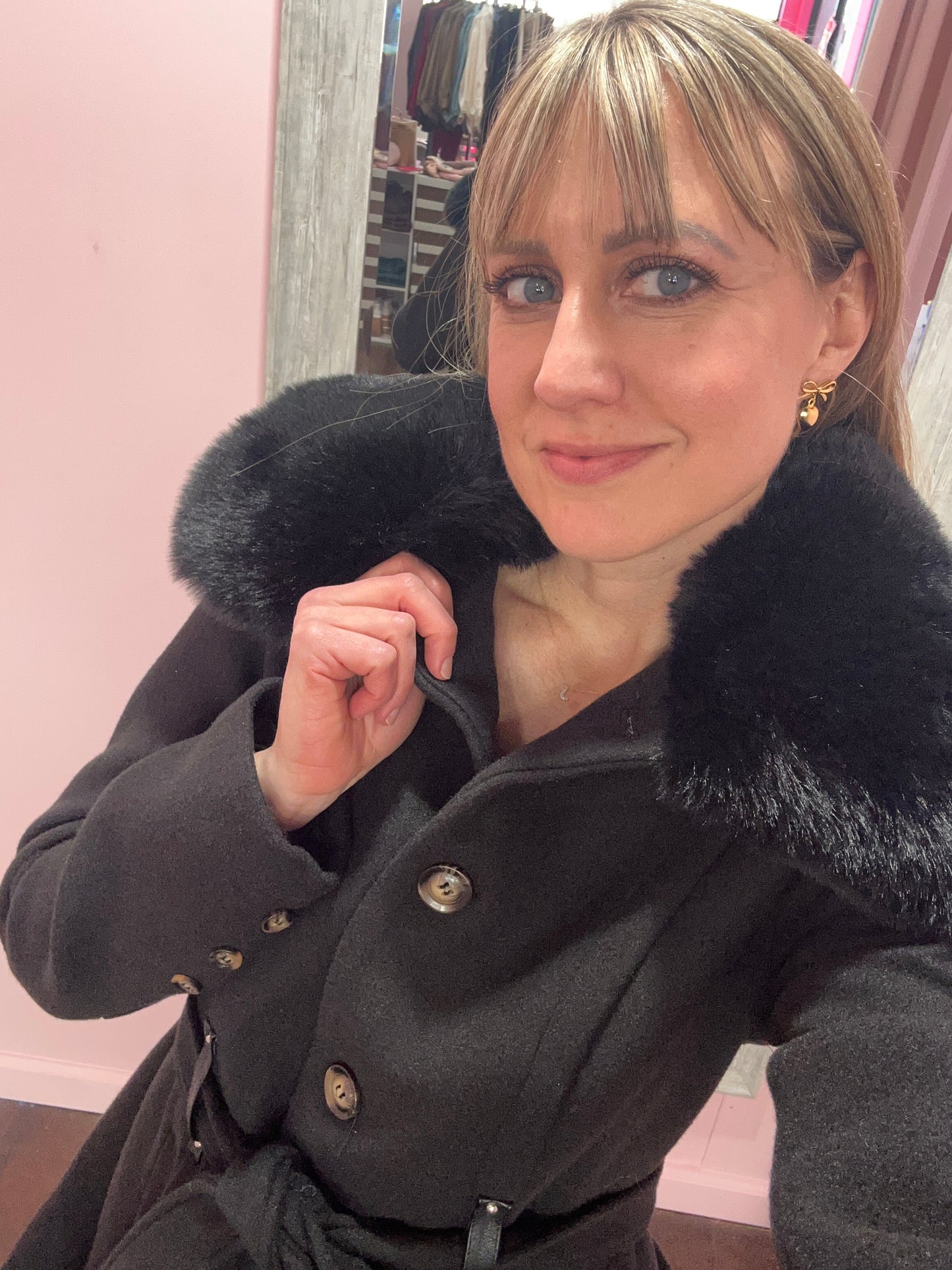 Black Coat Removable Fur Collar