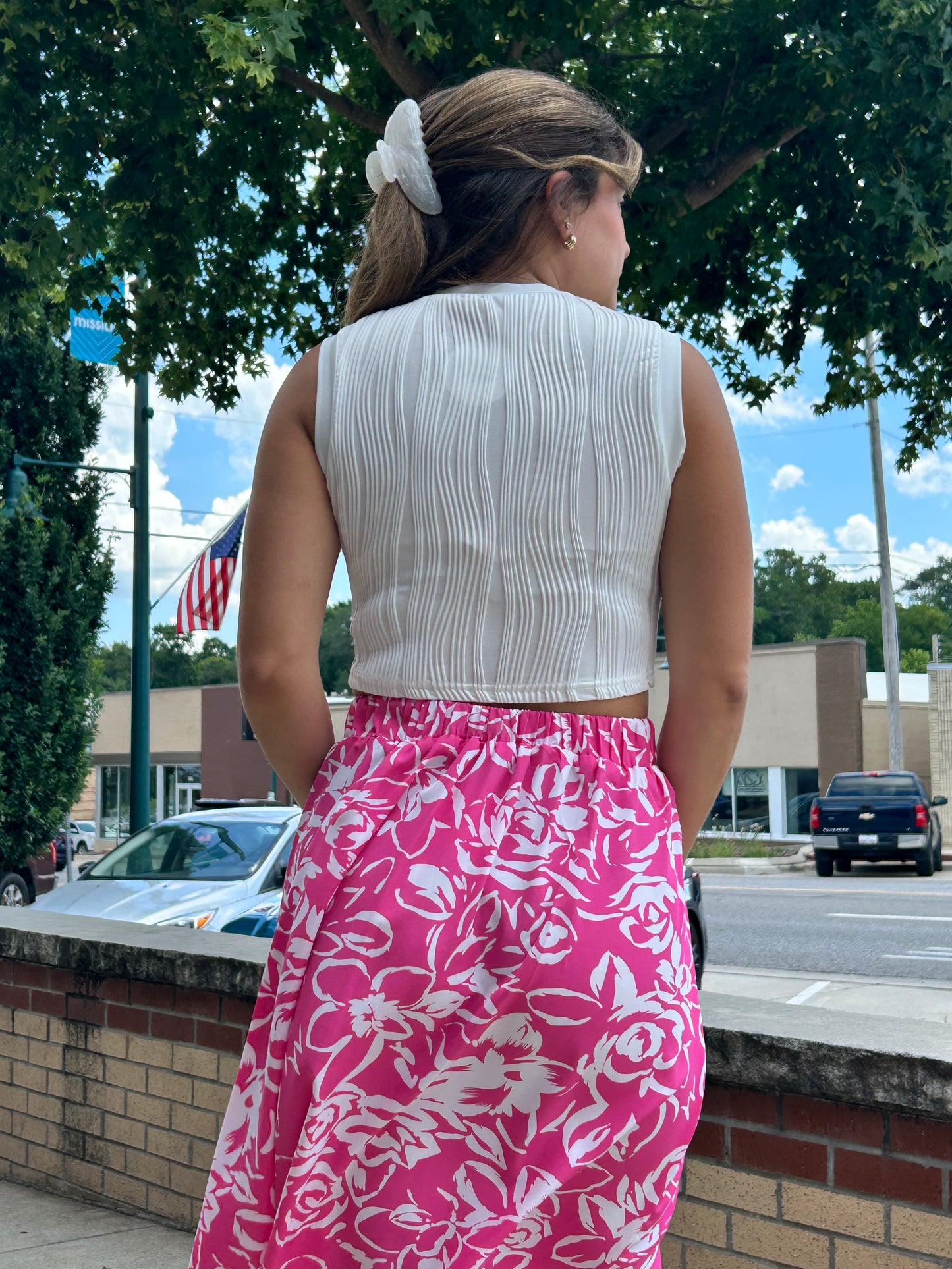 Hi Low Floral Skirt Pink