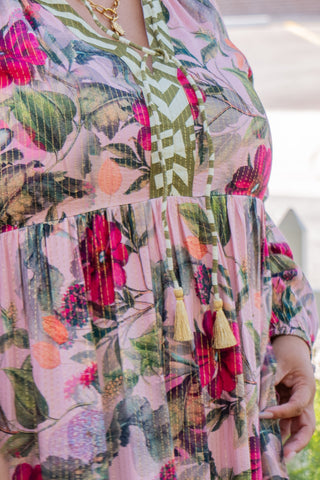 Side Tie Floral Maxi Dress Pink