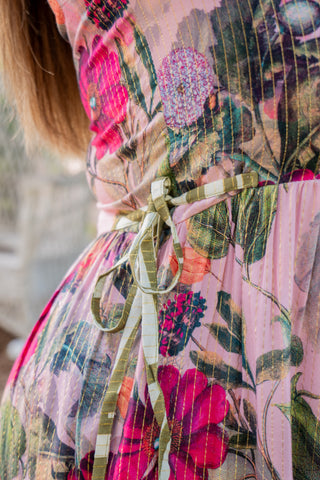 Side Tie Floral Maxi Dress Pink