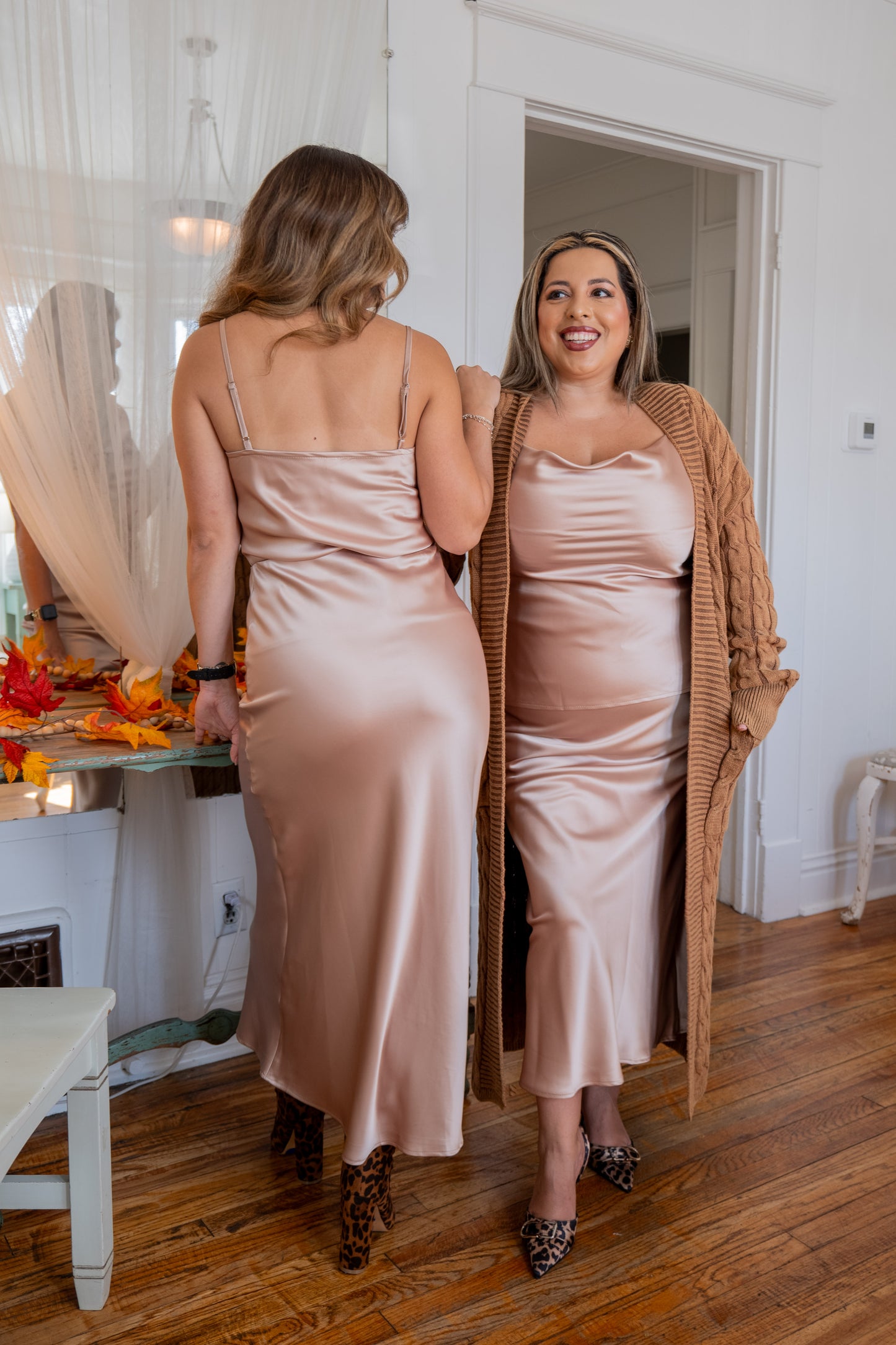 Satin Champagne Midi Skirt