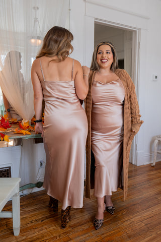 Satin Champagne Midi Skirt