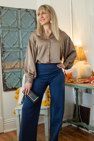 Collared Blouse Front Tie Mocha