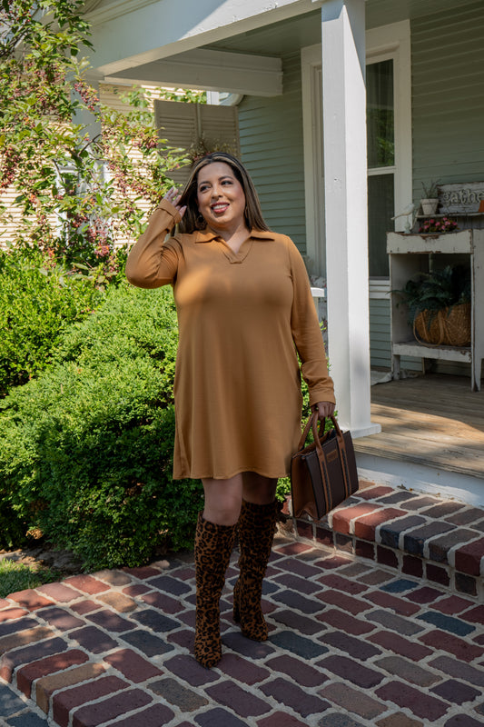 Collared Dress w Pockets Mustard
