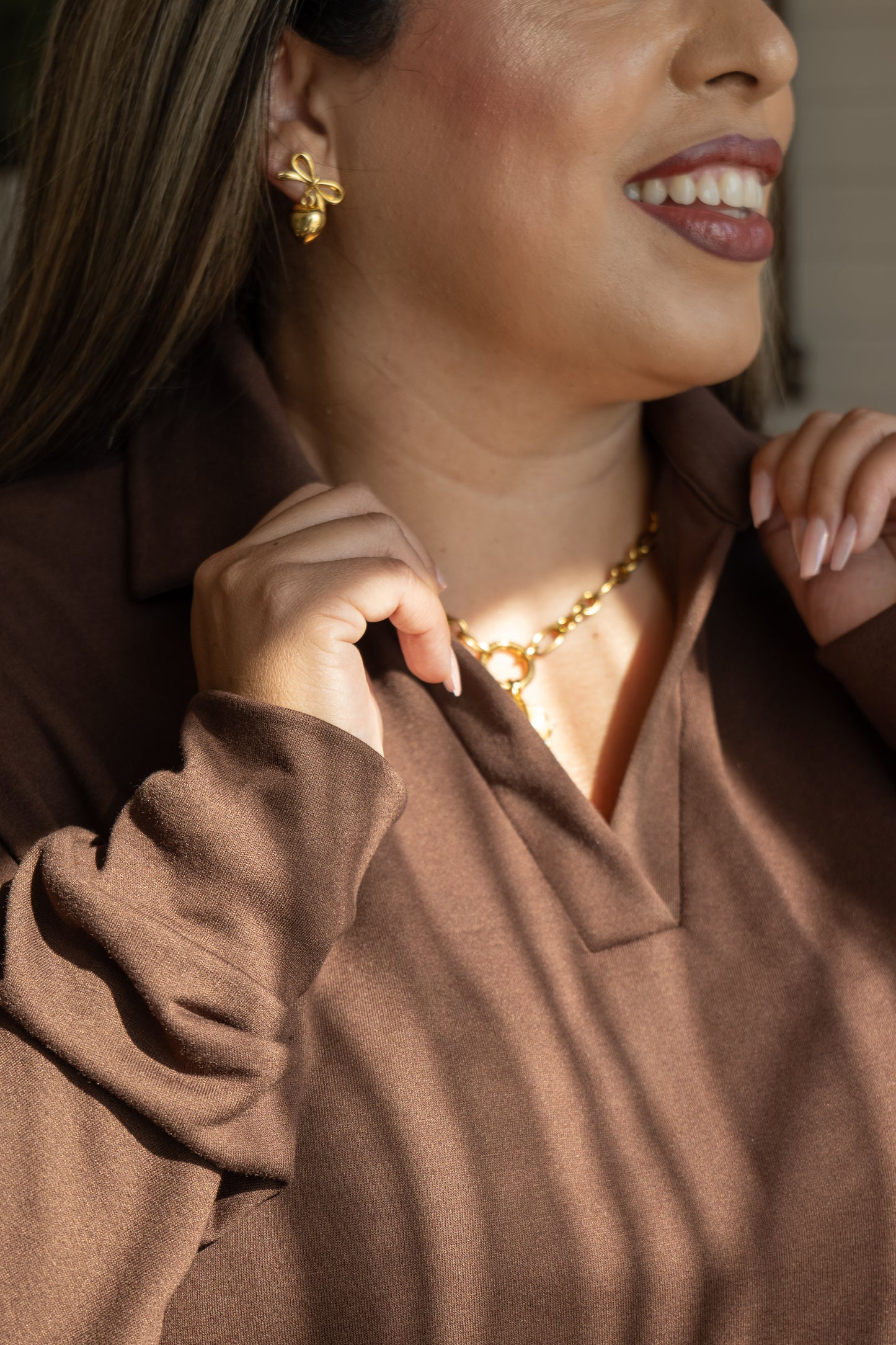 Lightweight Collared Top Cocoa