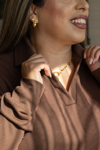 Lightweight Collared Top Cocoa