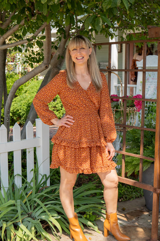 Rust Floral Chiffon Tiered Dress