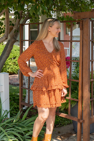Rust Floral Chiffon Tiered Dress