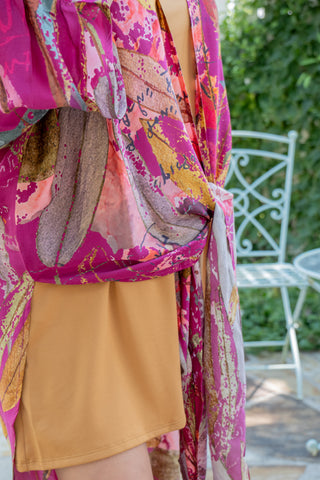 Abstract Long Kimono Magenta