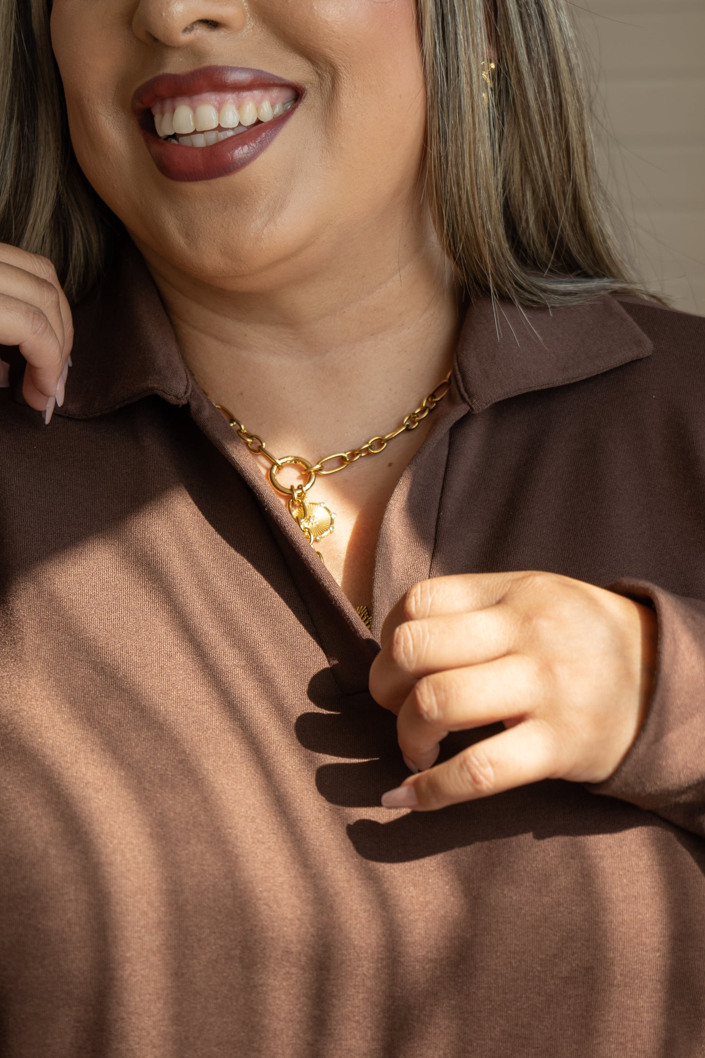Lightweight Collared Top Cocoa