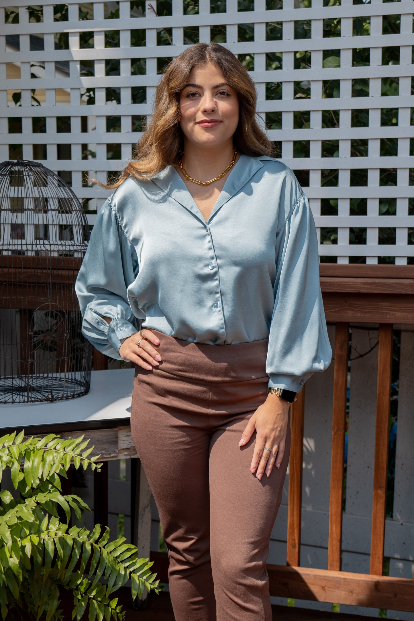 Collared Blouse Front Tie Slate