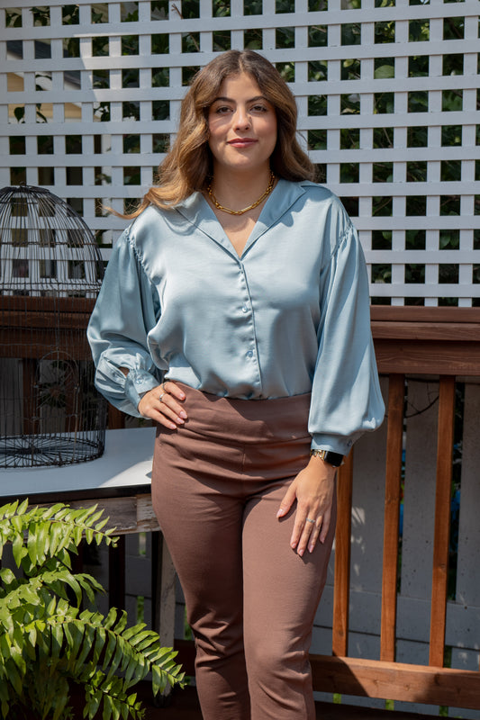 Collared Blouse Front Tie Slate