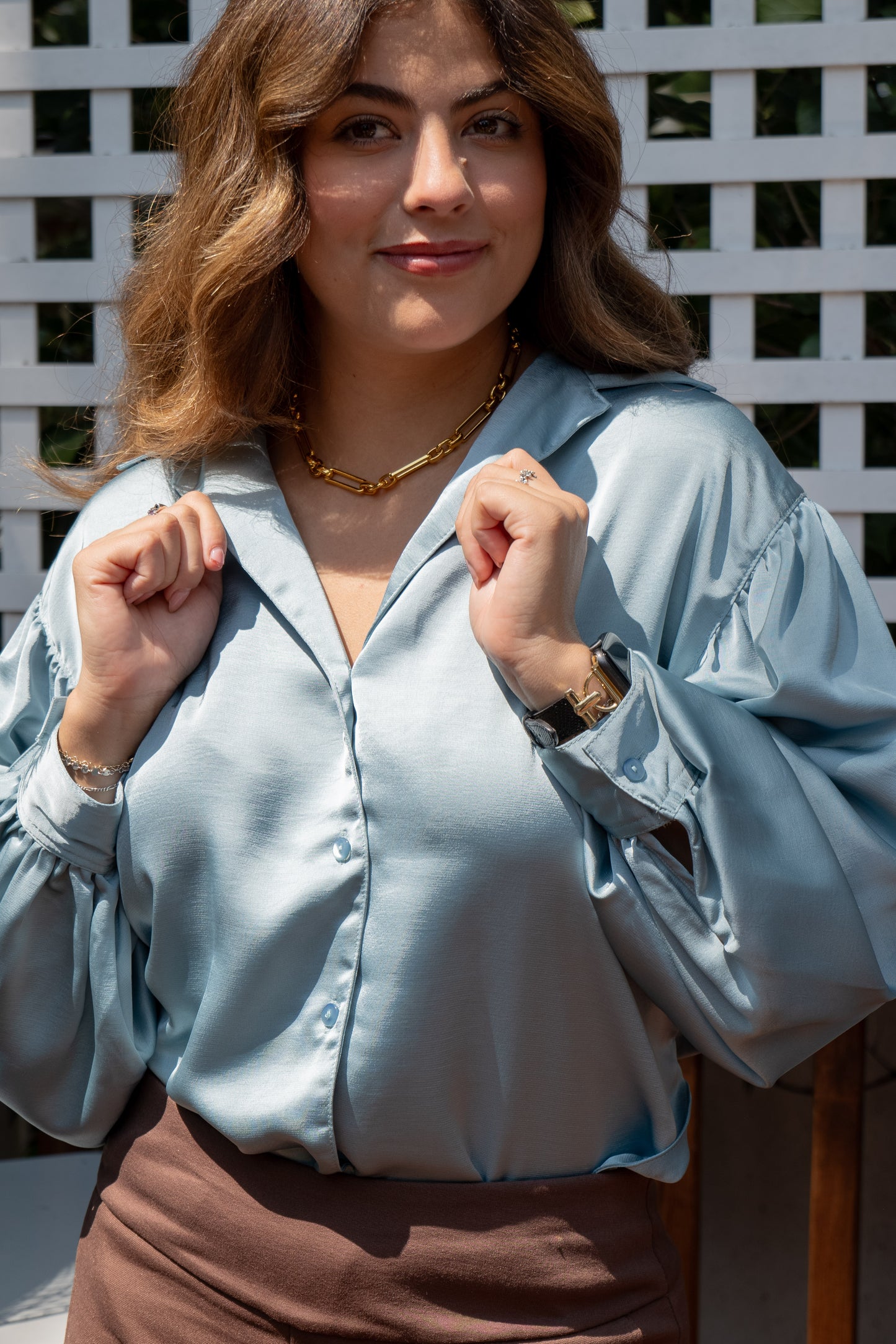 Collared Blouse Front Tie Slate