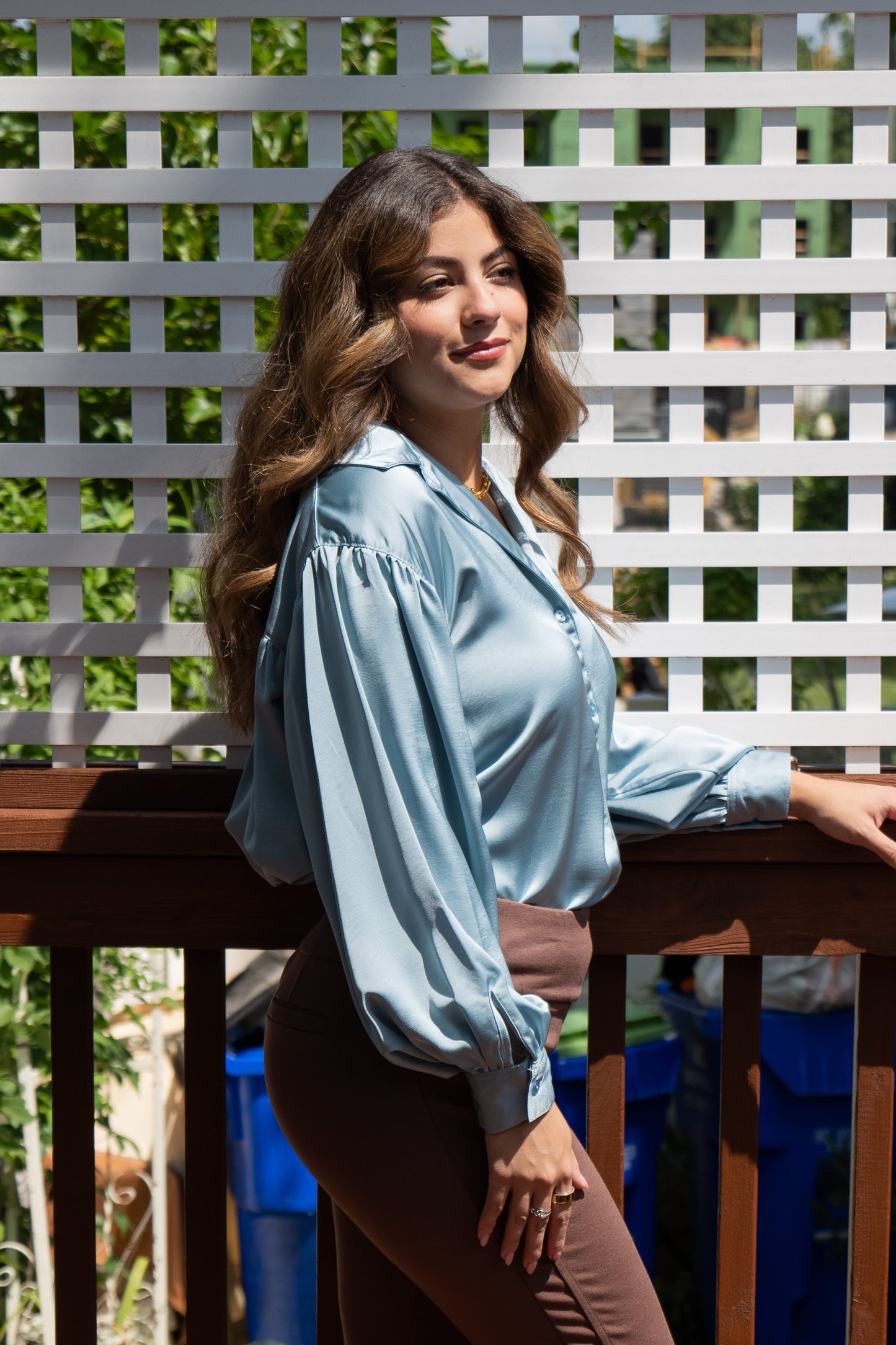 Collared Blouse Front Tie Slate