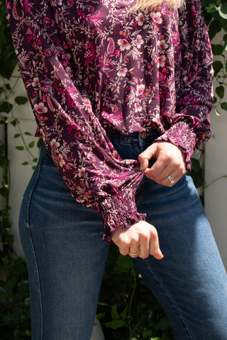 Long Sleeve Floral Tunic Wine