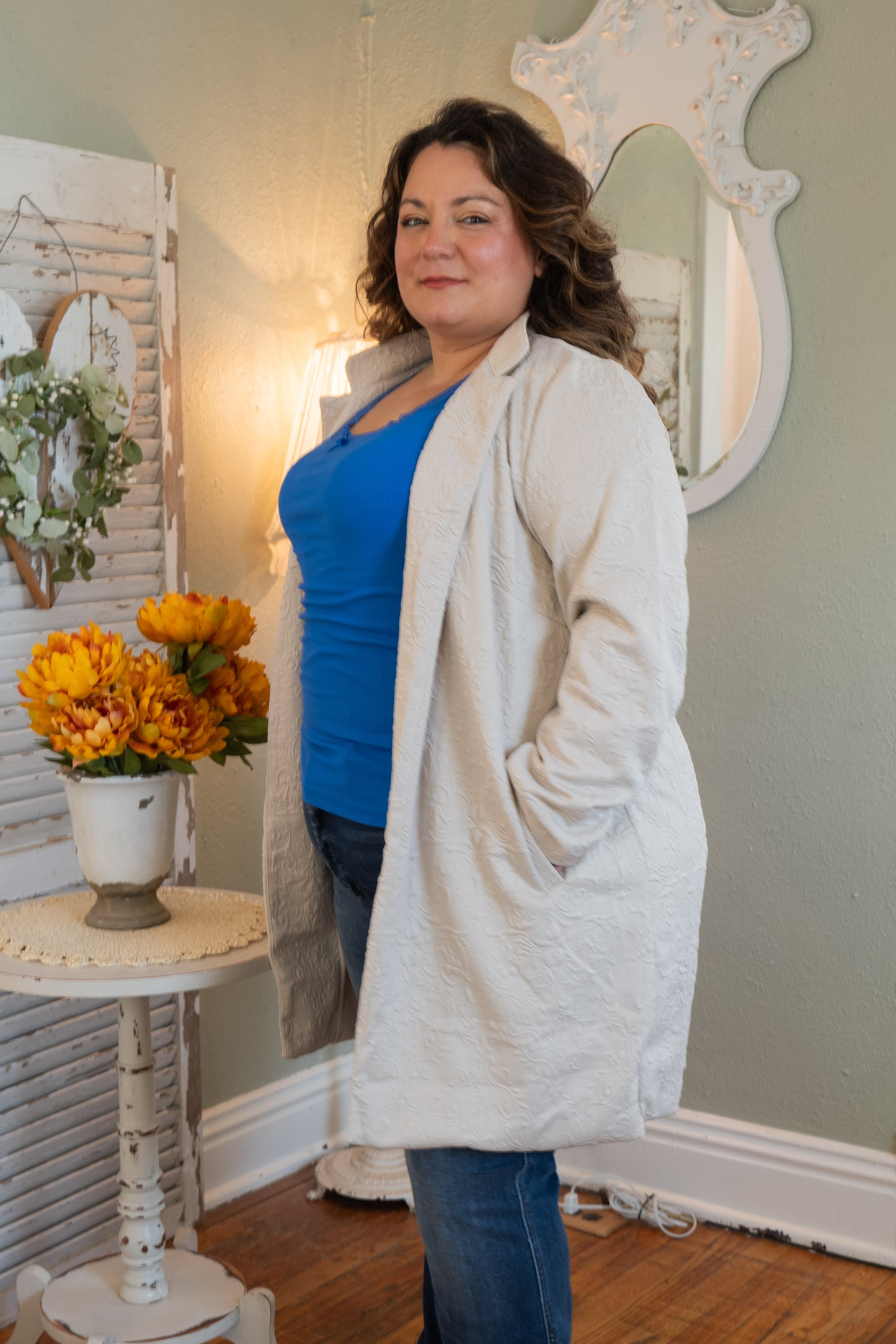 Textured Coat w Pockets Oatmeal