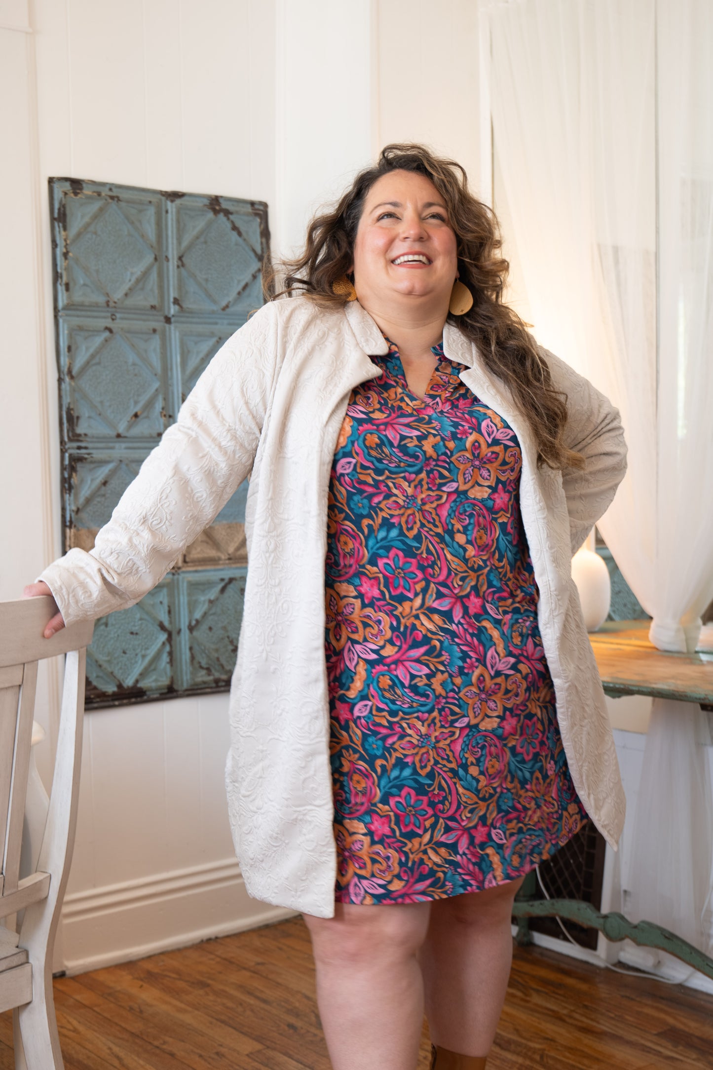 Flowy Floral Dress w Pockets Teal