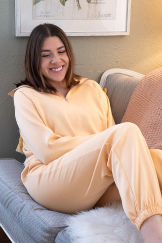 Cozy Quarter Zip Sweatshirt Apricot