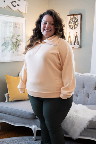 Cozy Quarter Zip Sweatshirt Apricot
