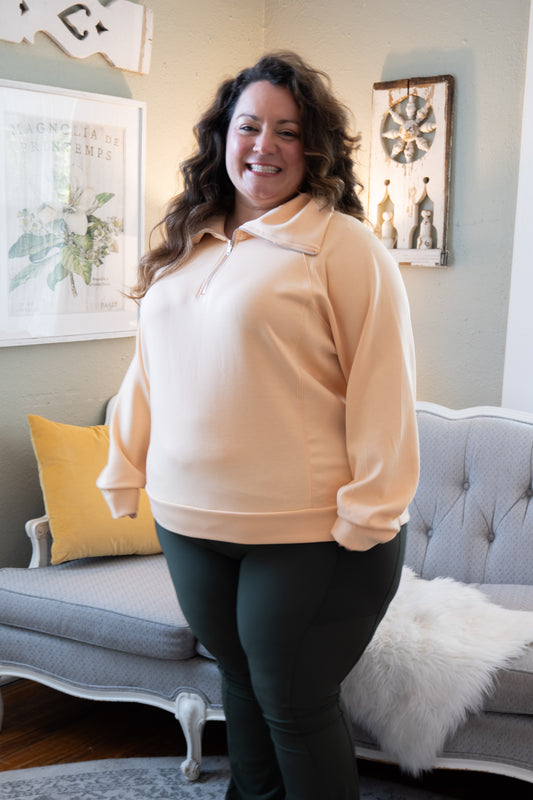 Cozy Quarter Zip Sweatshirt Apricot