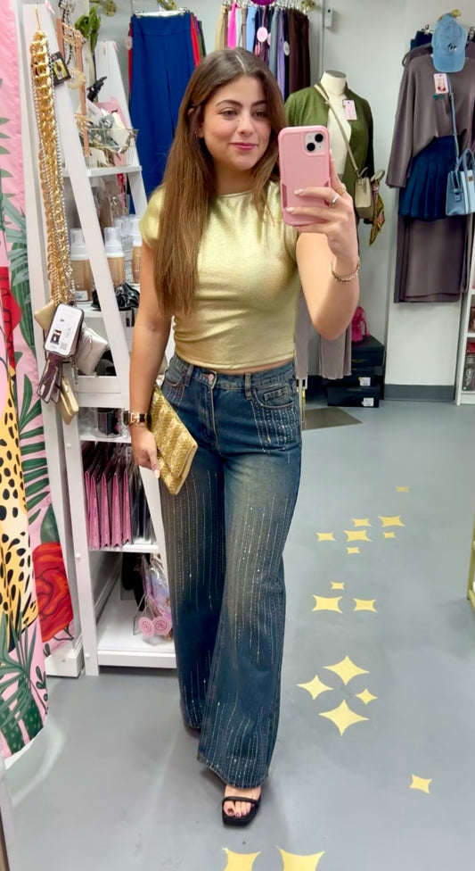 High Rise Wide Leg Bling Jeans
