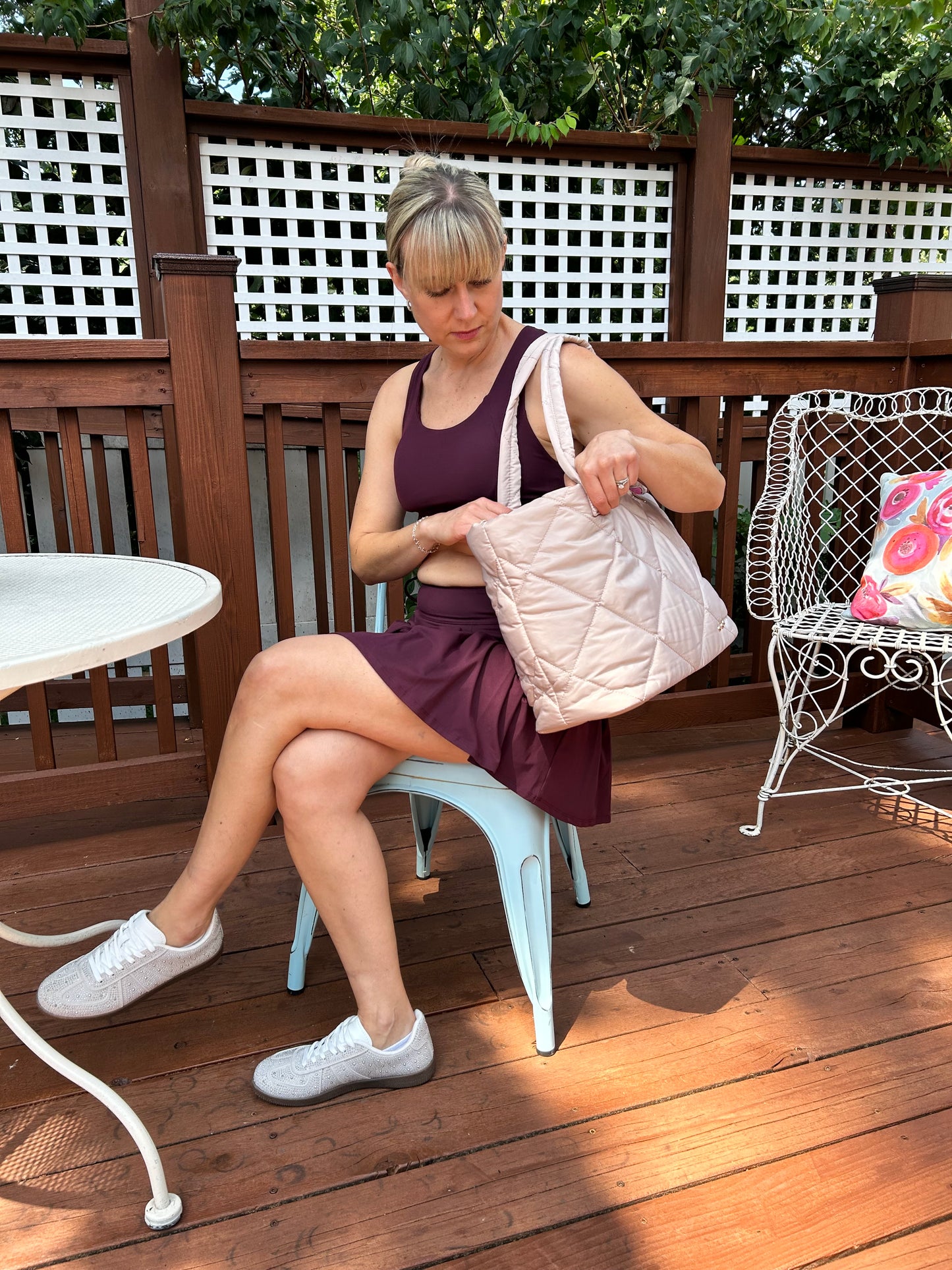 Puffer Tote Bag w Pouch Tan