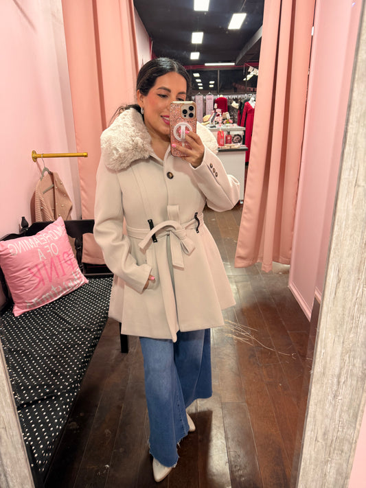 Beige Coat Removable Fur Collar