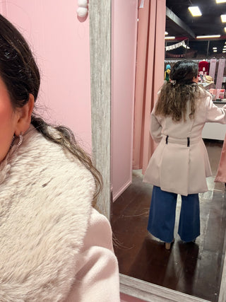 Beige Coat Removable Fur Collar