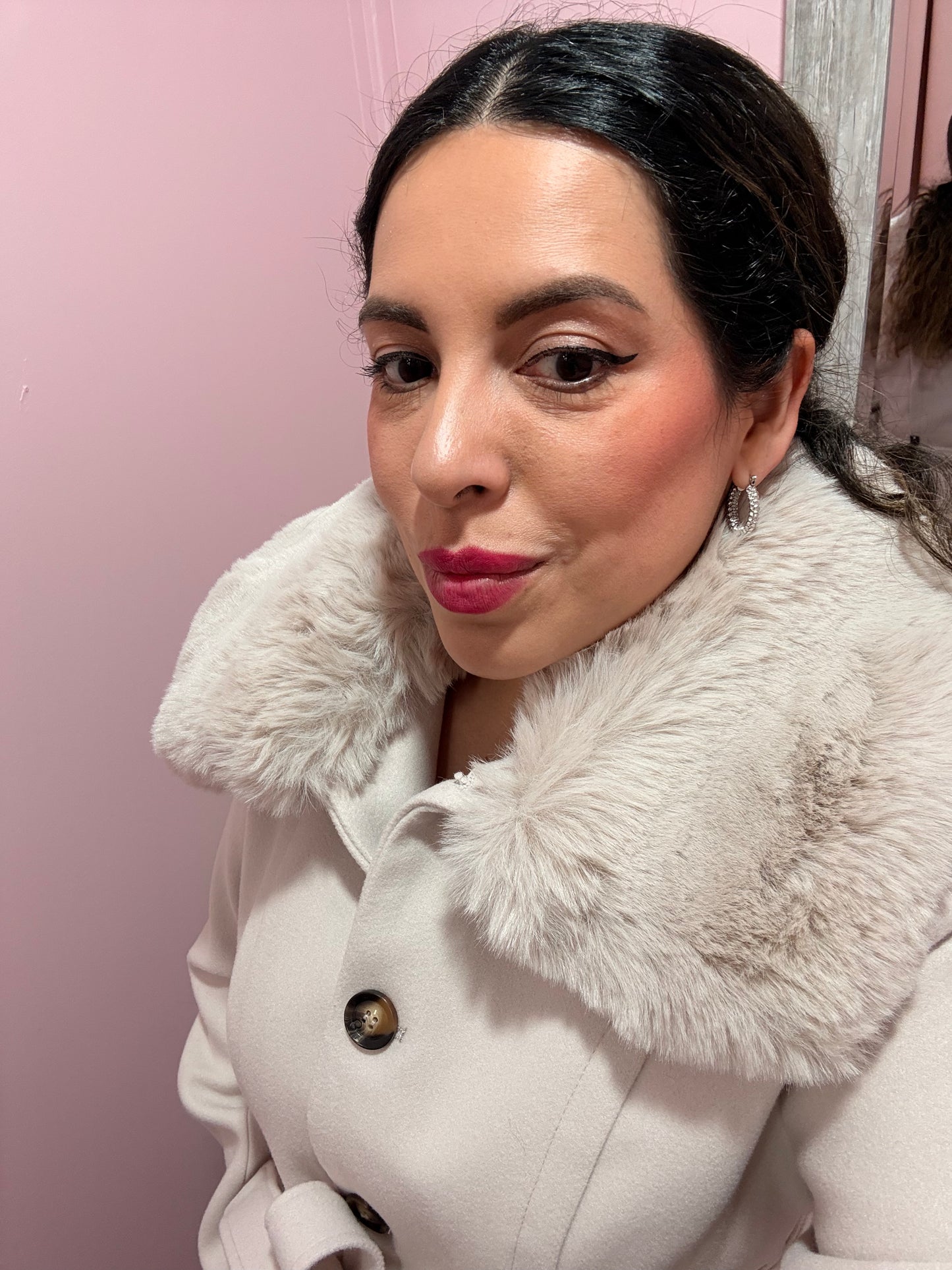 Beige Coat Removable Fur Collar