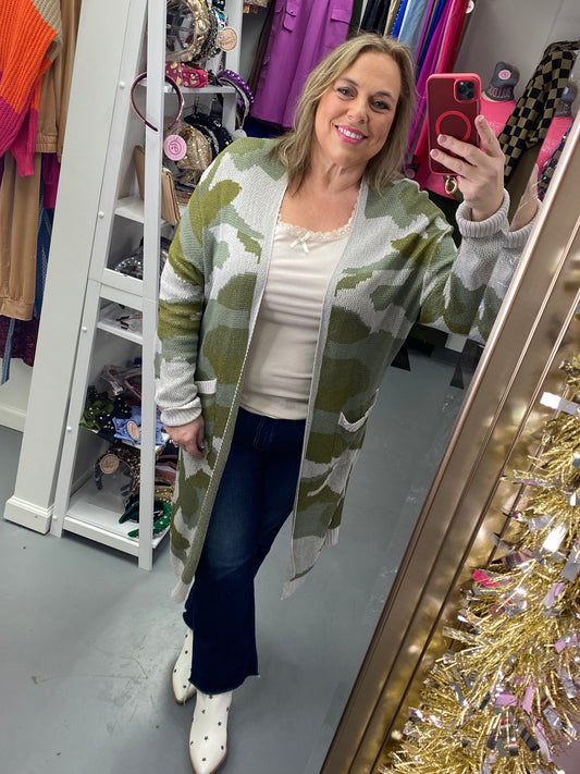 Curvy Camo Cardigan