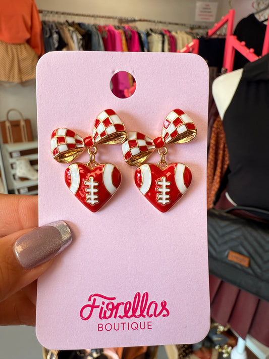 Football Earrings Bow Heart