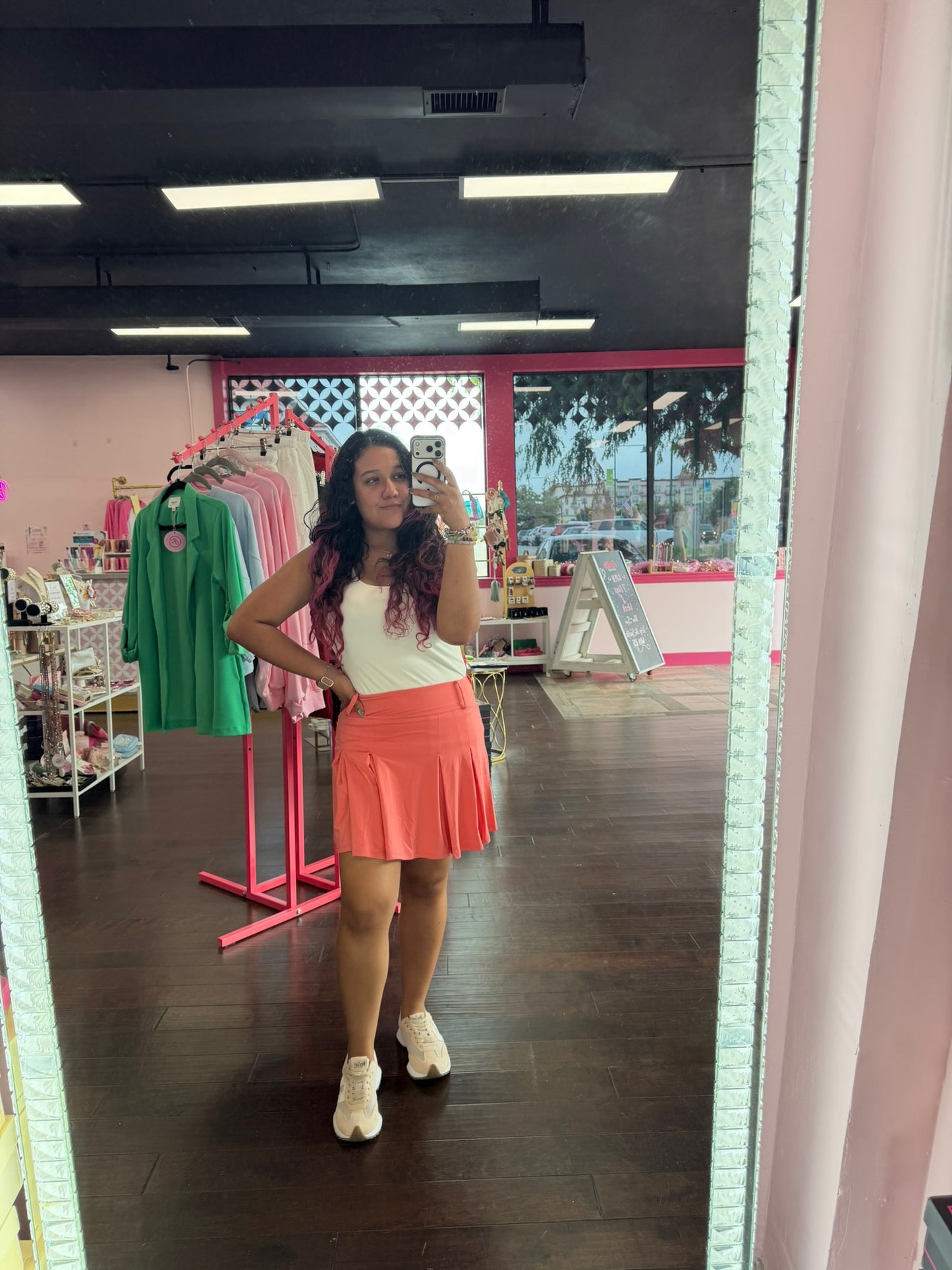 Pleat Belt Loop Skort Coral