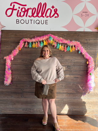 Curvy Off The Shoulder Sweatshirt Taupe