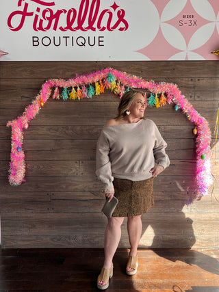 Curvy Off The Shoulder Sweatshirt Taupe