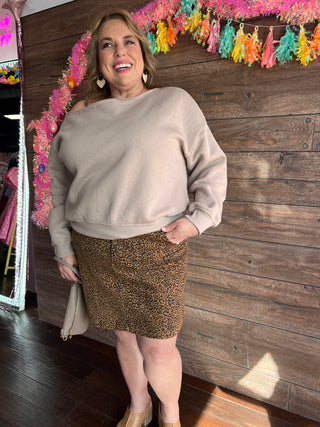 Curvy Off The Shoulder Sweatshirt Taupe