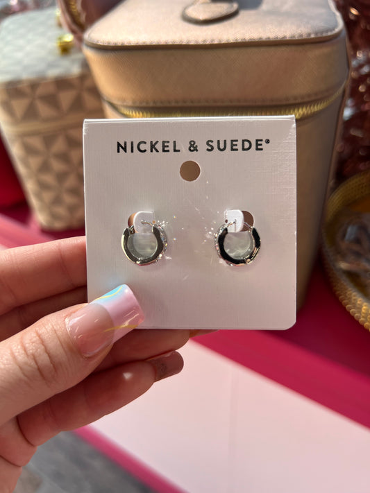 Silver Pavé Checkered Huggies