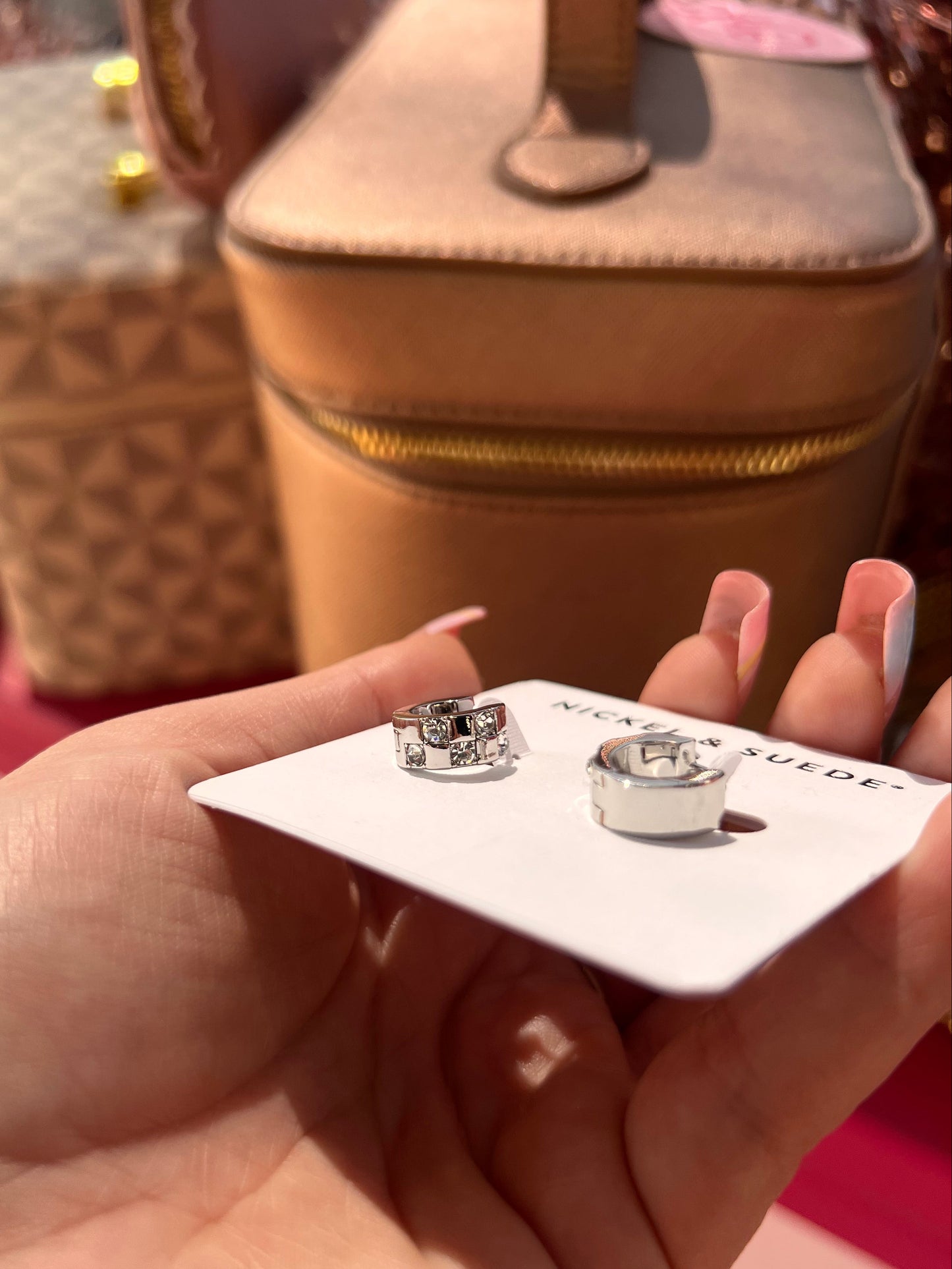 Silver Pavé Checkered Huggies