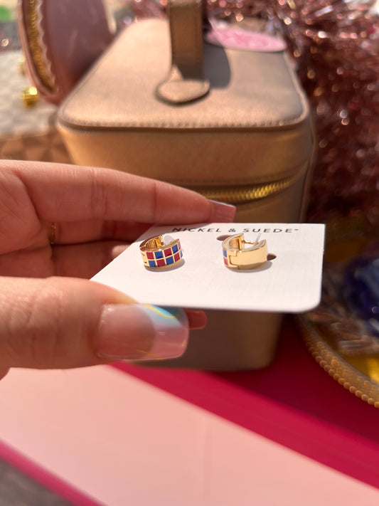 Red & Blue Checkered Enamel Huggies